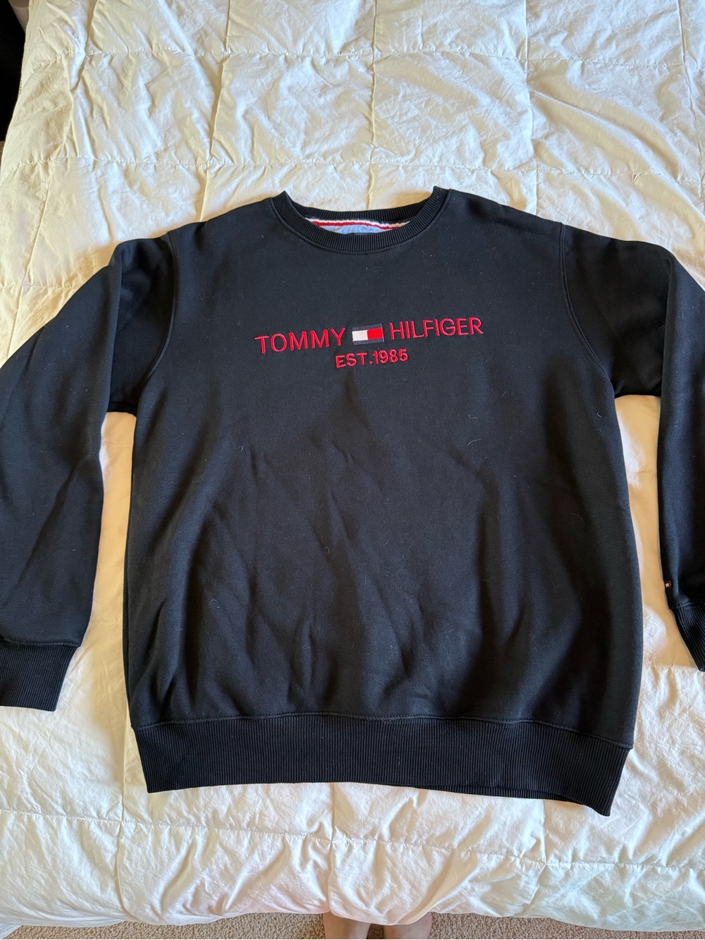 Tommy Hilfiger Black Crewneck Sweatshirt with Red Logo